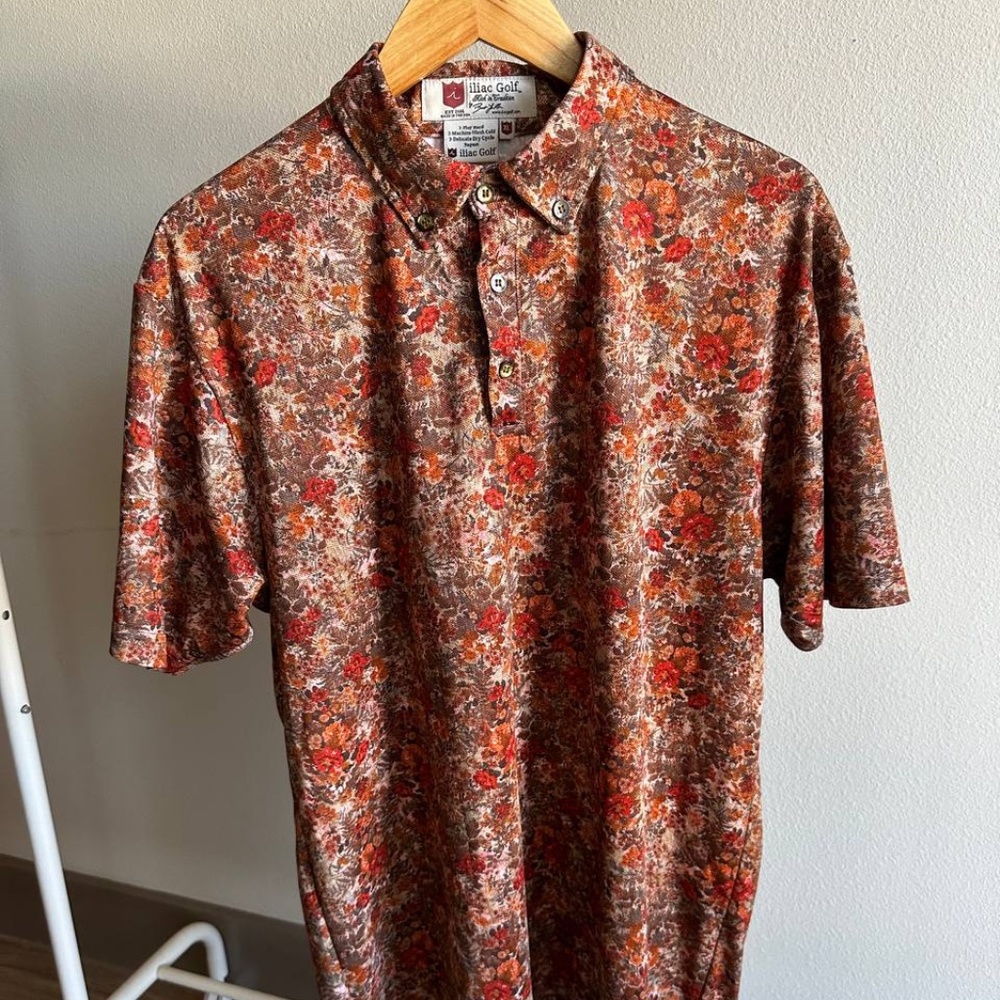 iliac Golf Handmade Men's XL Polo Brown Orange Floral